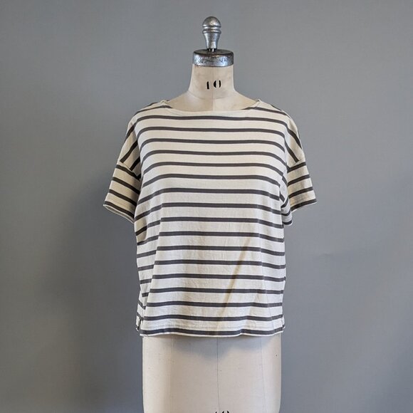 Muji Cotton Short Sleeve Striped Breton Boxy Fit Size XS/S - Picture 1 of 7